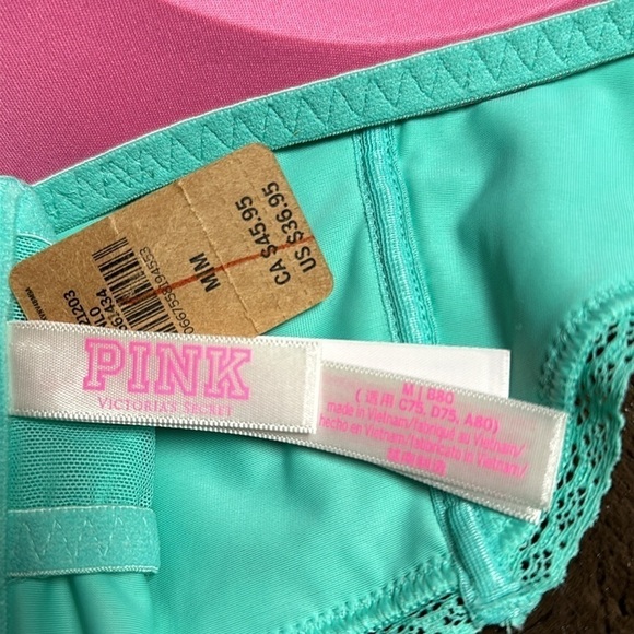 NWT PINK by VS Lace Bralette Wireless Lightly Lined Aqua size Medium - Picture 5 of 8